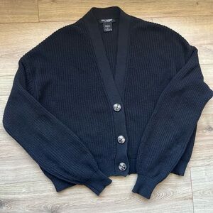 Black Button-Up Cropped Cardigan XL